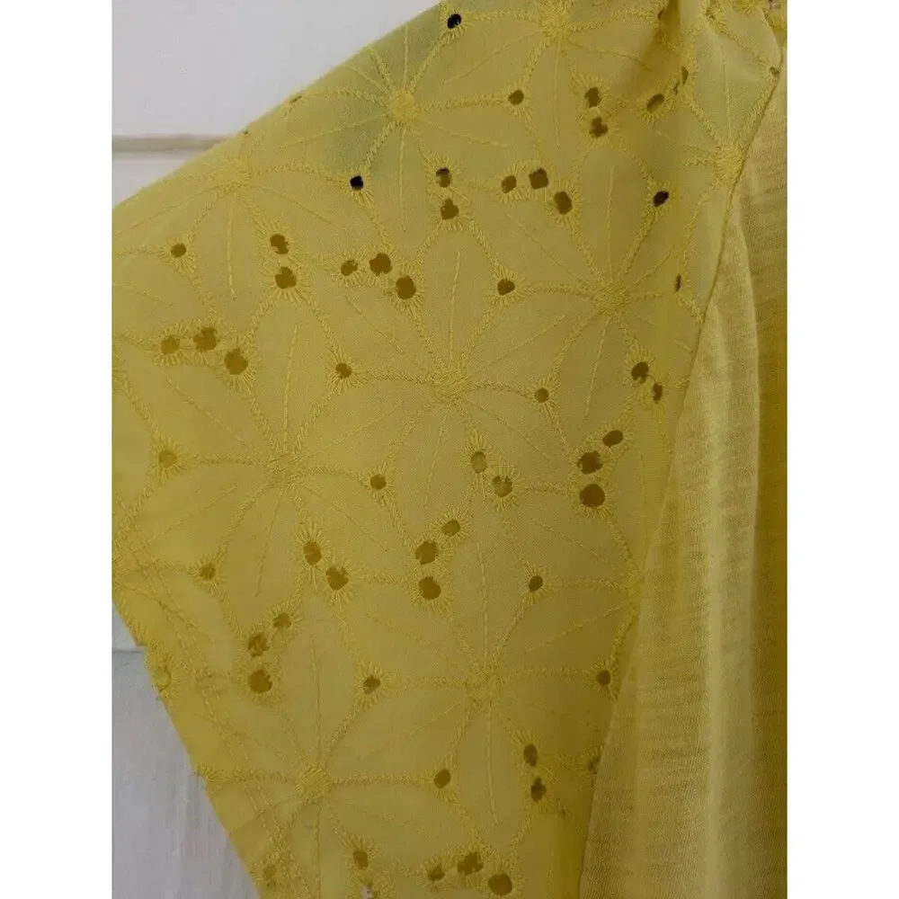 Old Navy Girls Size XL - 14 Flutter Sleeve Embroidered Eyelet Sleeves Top Yellow